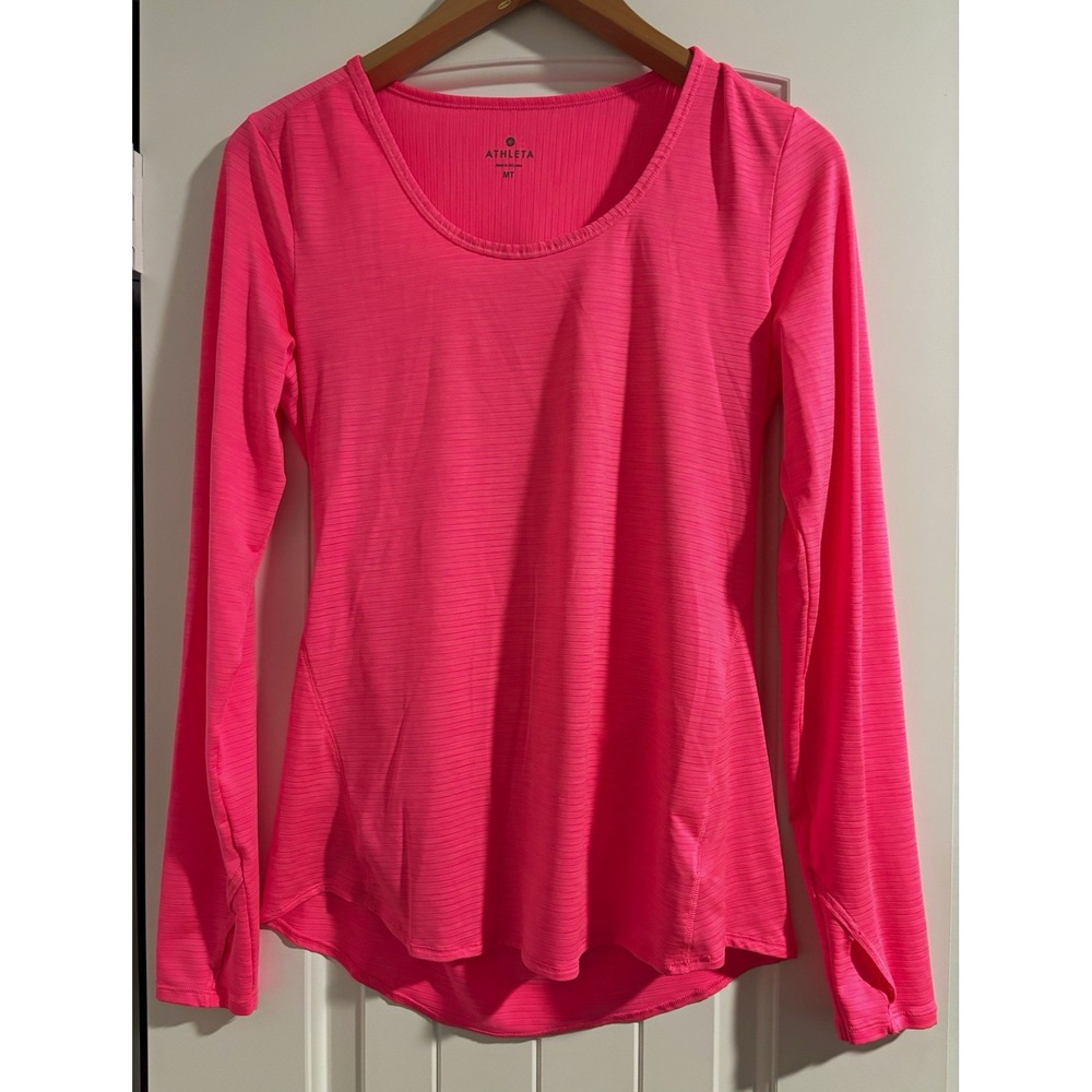 Athleta Women's Pink Long Sleeve Scoop Neck Top MT athleisure yoga gym